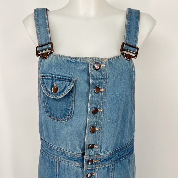 Vintage 70s Moods by JCP Denim Overalls Bib Flared Womens 32 Button Front Unisex - Picture 3 of 12